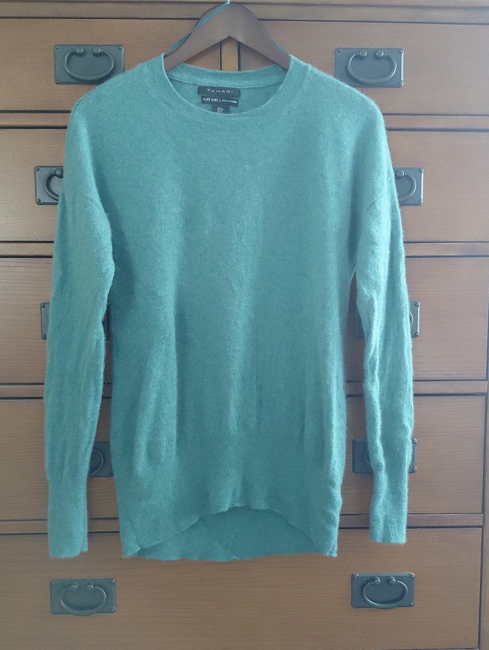 Tahari Womens Teal Crewneck Sweat 100%cashmere